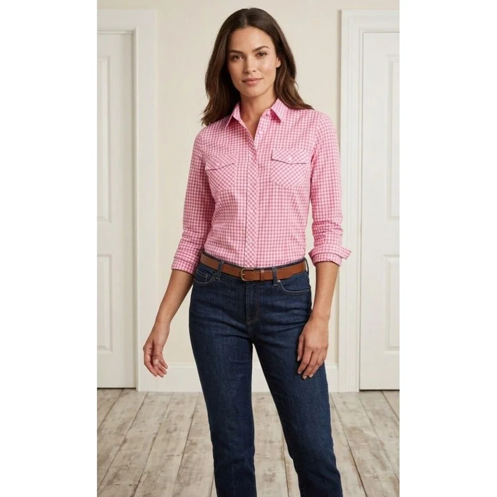 Banana Republic Women’s Pink/White Gingham Collared Button-Down Shirt S